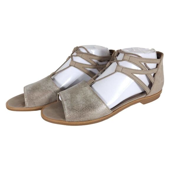 Paul Green Women's Morea US 8,5 Uk 6 Leather Metallic Taupe Lace-Up Sandals - Picture 1 of 15